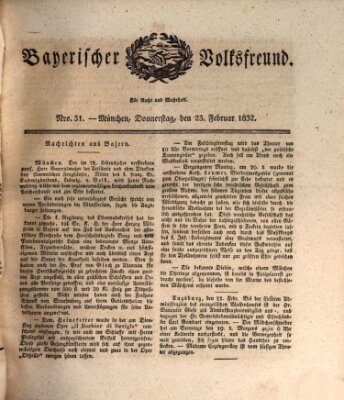 Der bayerische Volksfreund Donnerstag 23. Februar 1832