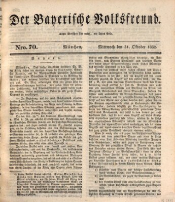 Der bayerische Volksfreund Mittwoch 31. Oktober 1832