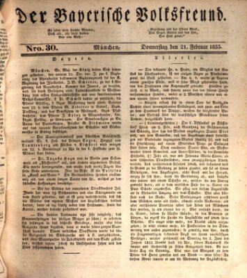 Der bayerische Volksfreund Donnerstag 21. Februar 1833