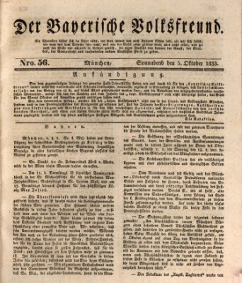 Der bayerische Volksfreund Samstag 5. Oktober 1833