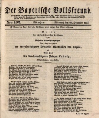 Der bayerische Volksfreund Mittwoch 25. Dezember 1833