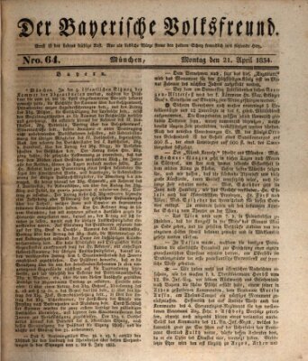 Der bayerische Volksfreund Montag 21. April 1834