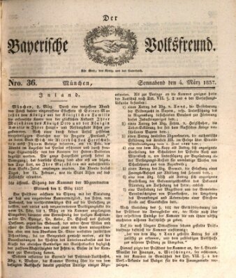 Der bayerische Volksfreund Samstag 4. März 1837