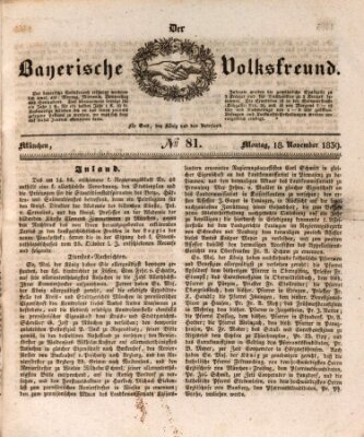 Der bayerische Volksfreund Montag 18. November 1839