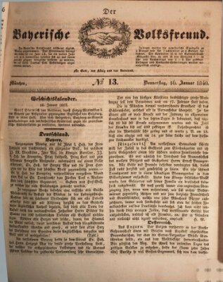 Der bayerische Volksfreund Donnerstag 16. Januar 1840