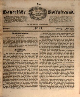 Der bayerische Volksfreund Dienstag 7. April 1840