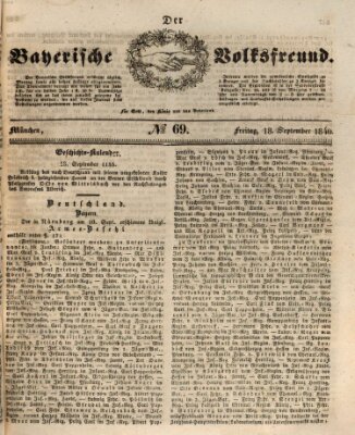 Der bayerische Volksfreund Freitag 18. September 1840