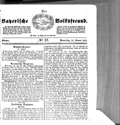 Der bayerische Volksfreund Donnerstag 21. Januar 1841