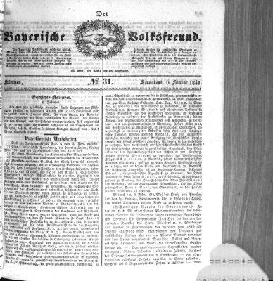 Der bayerische Volksfreund Samstag 6. Februar 1841