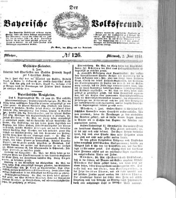 Der bayerische Volksfreund Mittwoch 2. Juni 1841
