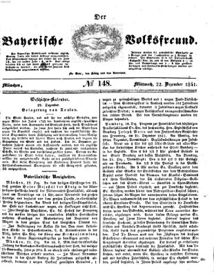 Der bayerische Volksfreund Mittwoch 22. Dezember 1841