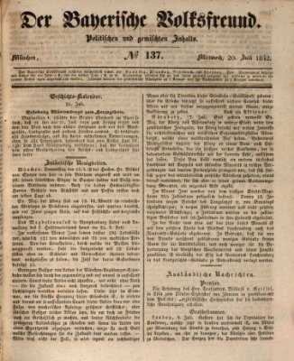 Der bayerische Volksfreund Mittwoch 20. Juli 1842