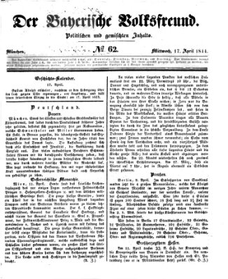 Der bayerische Volksfreund Mittwoch 17. April 1844