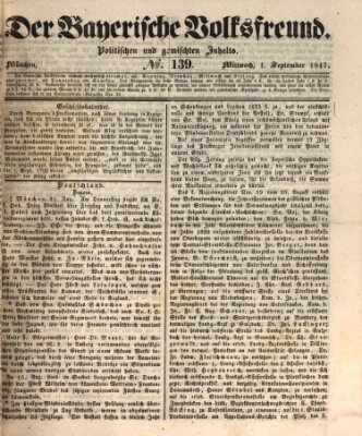 Der bayerische Volksfreund Mittwoch 1. September 1847