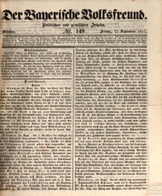 Der bayerische Volksfreund Freitag 17. September 1847