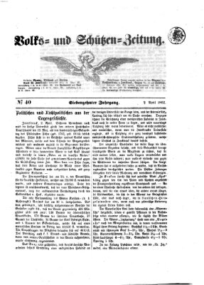 Volks- und Schützenzeitung Mittwoch 2. April 1862