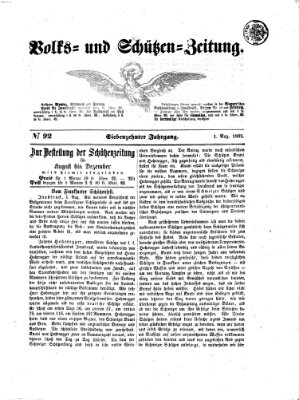 Volks- und Schützenzeitung Freitag 1. August 1862