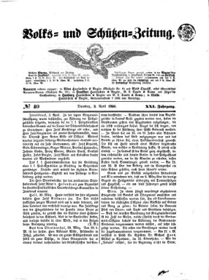 Volks- und Schützenzeitung Dienstag 3. April 1866