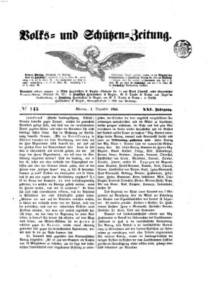 Volks- und Schützenzeitung Montag 3. Dezember 1866