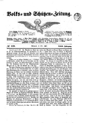 Volks- und Schützenzeitung Mittwoch 2. Oktober 1867