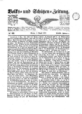 Volks- und Schützenzeitung Montag 2. August 1869
