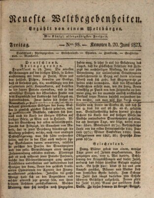 Neueste Weltbegebenheiten (Kemptner Zeitung) Freitag 20. Juni 1823