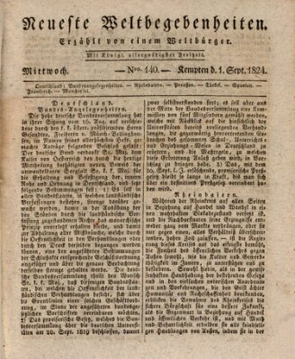 Neueste Weltbegebenheiten (Kemptner Zeitung) Mittwoch 1. September 1824