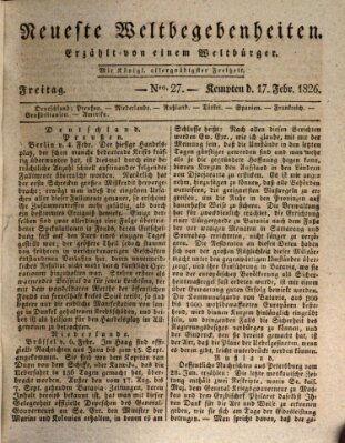 Neueste Weltbegebenheiten (Kemptner Zeitung) Freitag 17. Februar 1826