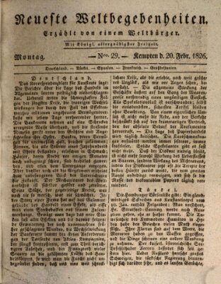 Neueste Weltbegebenheiten (Kemptner Zeitung) Montag 20. Februar 1826
