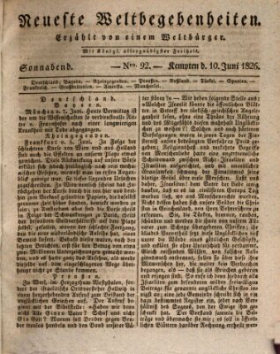 Neueste Weltbegebenheiten (Kemptner Zeitung) Samstag 10. Juni 1826