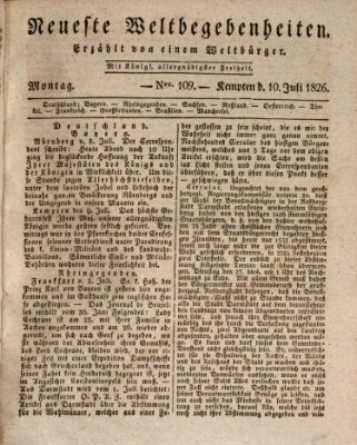 Neueste Weltbegebenheiten (Kemptner Zeitung) Montag 10. Juli 1826