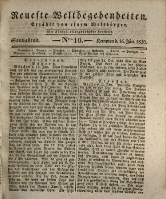 Neueste Weltbegebenheiten (Kemptner Zeitung) Samstag 16. Januar 1830