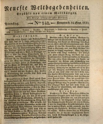Neueste Weltbegebenheiten (Kemptner Zeitung) Dienstag 14. September 1830