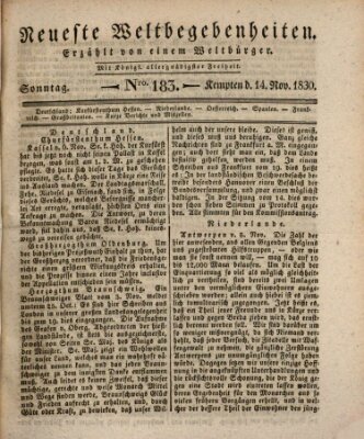 Neueste Weltbegebenheiten (Kemptner Zeitung) Sonntag 14. November 1830