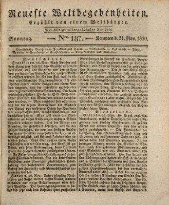 Neueste Weltbegebenheiten (Kemptner Zeitung) Sonntag 21. November 1830
