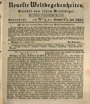 Neueste Weltbegebenheiten (Kemptner Zeitung) Samstag 1. Januar 1831