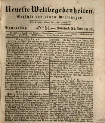 Neueste Weltbegebenheiten (Kemptner Zeitung) Donnerstag 21. April 1831