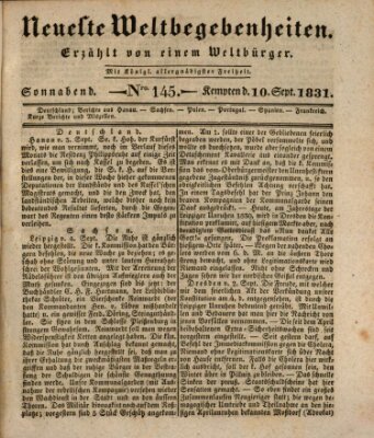 Neueste Weltbegebenheiten (Kemptner Zeitung) Samstag 10. September 1831
