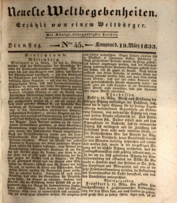 Neueste Weltbegebenheiten (Kemptner Zeitung) Dienstag 19. März 1833