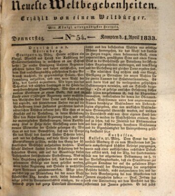 Neueste Weltbegebenheiten (Kemptner Zeitung) Donnerstag 4. April 1833