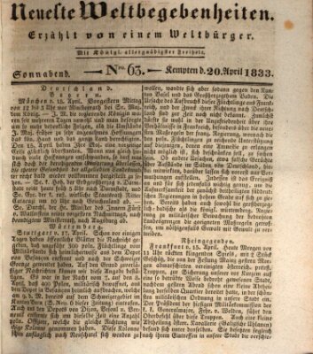 Neueste Weltbegebenheiten (Kemptner Zeitung) Samstag 20. April 1833