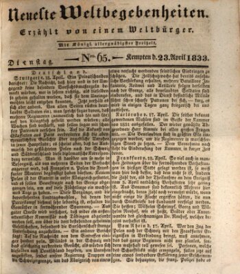Neueste Weltbegebenheiten (Kemptner Zeitung) Dienstag 23. April 1833