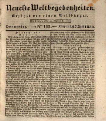 Neueste Weltbegebenheiten (Kemptner Zeitung) Donnerstag 27. Juni 1833