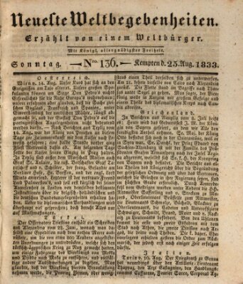 Neueste Weltbegebenheiten (Kemptner Zeitung) Sonntag 25. August 1833