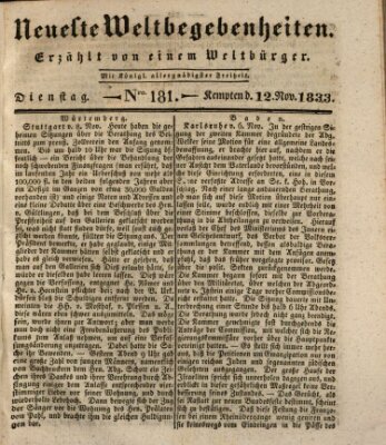 Neueste Weltbegebenheiten (Kemptner Zeitung) Dienstag 12. November 1833