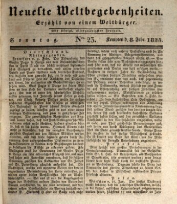 Neueste Weltbegebenheiten (Kemptner Zeitung) Sonntag 8. Februar 1835