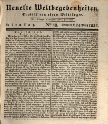 Neueste Weltbegebenheiten (Kemptner Zeitung) Dienstag 24. März 1835