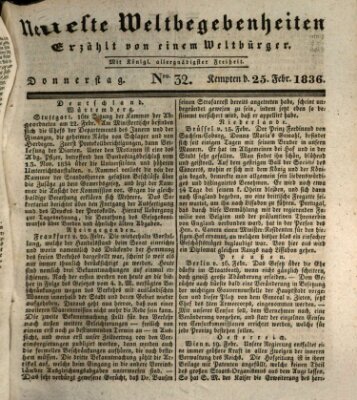 Neueste Weltbegebenheiten (Kemptner Zeitung) Donnerstag 25. Februar 1836