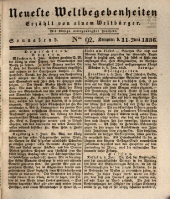 Neueste Weltbegebenheiten (Kemptner Zeitung) Samstag 11. Juni 1836