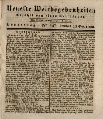 Neueste Weltbegebenheiten (Kemptner Zeitung) Donnerstag 15. September 1836